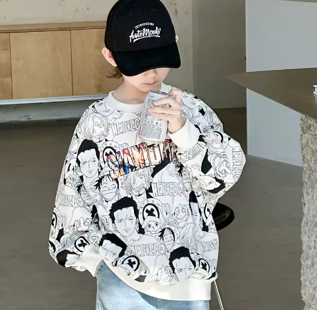 One Piece Black and White sweater for Kids